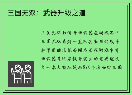 三国无双：武器升级之道